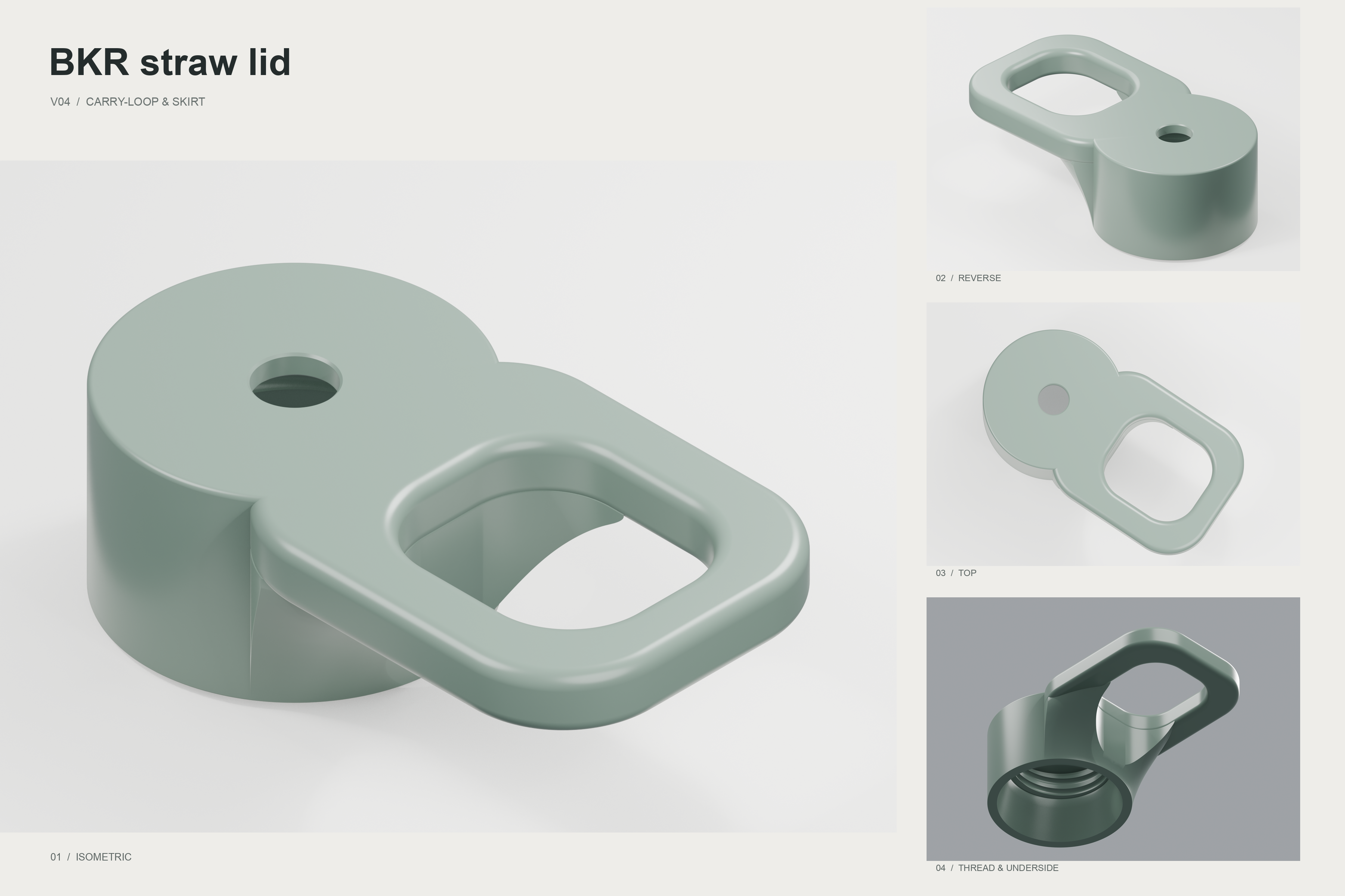 BKR straw lid: multi-angle renders of the actual model